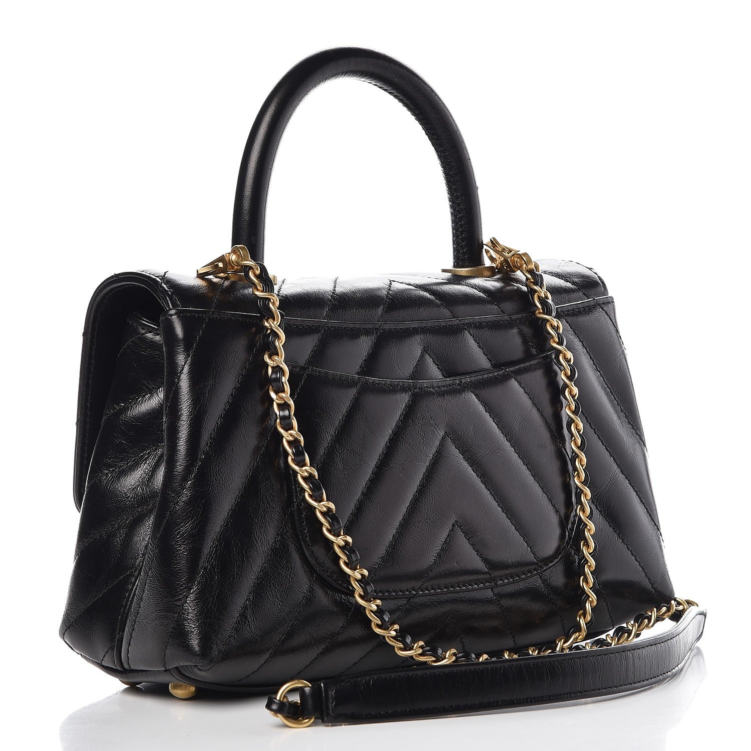 Chanel Calfskin Chevron Quilted Mini Coco Handle Flap Black 3 of 7