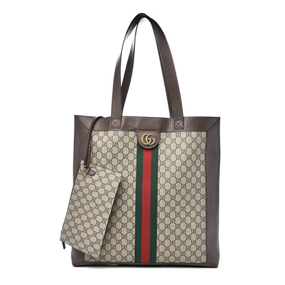 Gucci GG Supreme Monogram Web Large Ophidia Vertical Shopping Tote Brown 1 of 12