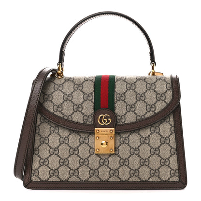 Gucci GG Supreme Monogram Textured Dollar Calfskin Web Small Ophidia Padlock Top Handle Bag Beige Ebony New Acero 1 of 12