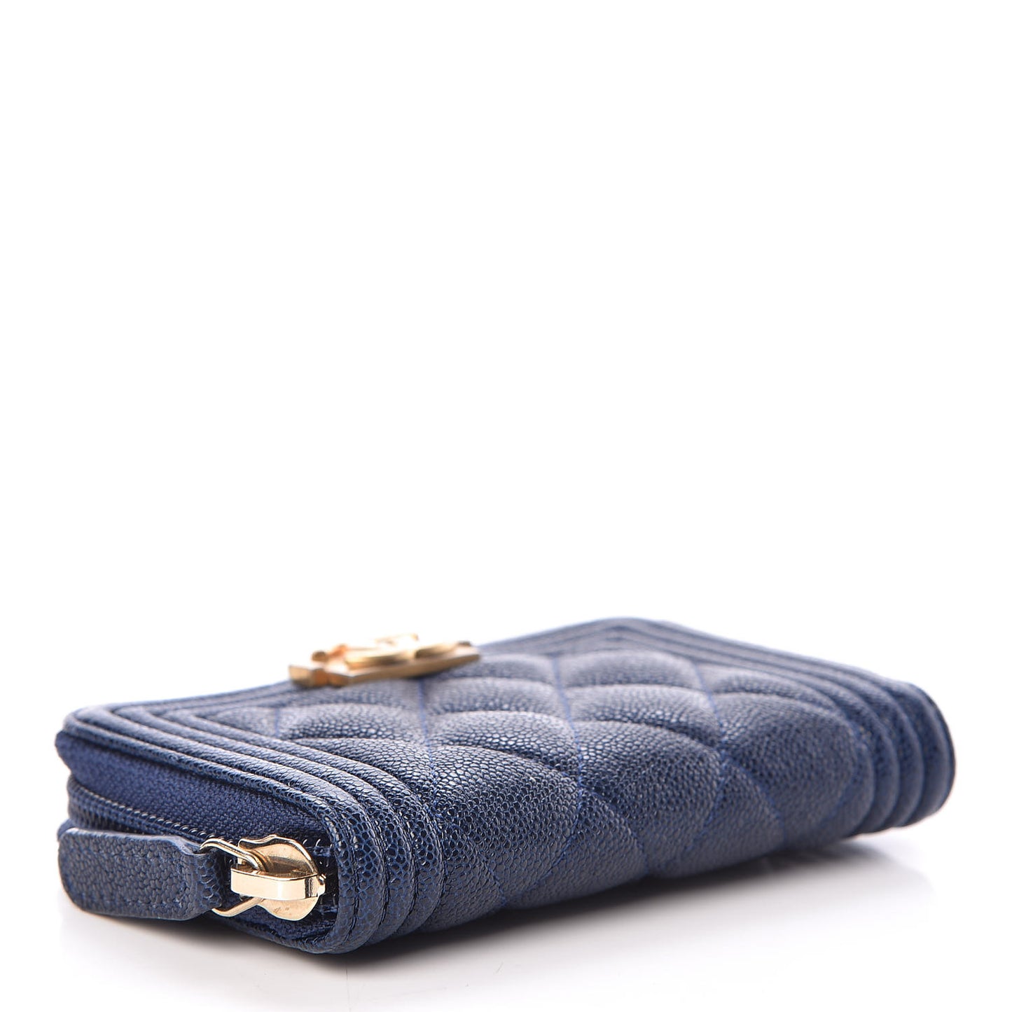 Caviar Quilted Boy Zip Around Coin Purse Wallet Navy