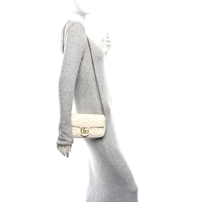 Gucci Calfskin Matelasse Mini GG Marmont Shoulder Bag With Card Holder White Black 2 of 11