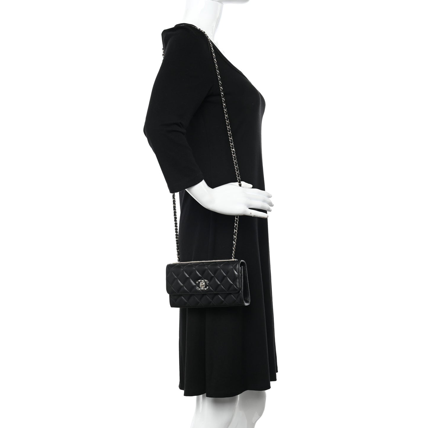 Lambskin Quilted Trendy CC Flap Phone Holder With Chain Black