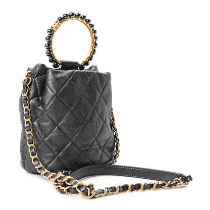 Chanel Metallic Lambskin Quilted Pearl Crown Drawstring Bag Anthracite 3 of 11