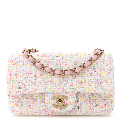 Chanel Tweed Sequin Quilted Mini Rectangular Flap White Pink Green Blue 1 of 10