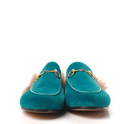 Gucci Velvet Fur Womens Princetown Slippers 37 Cyan 2 of 8