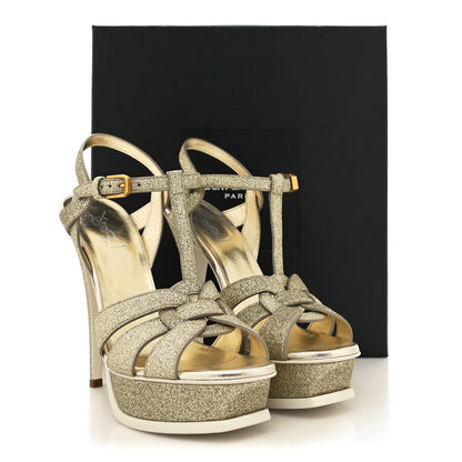 Saint Laurent Glitter Calfskin Tribute 105 Platform Sandals 38.5 Gold 9 of 9