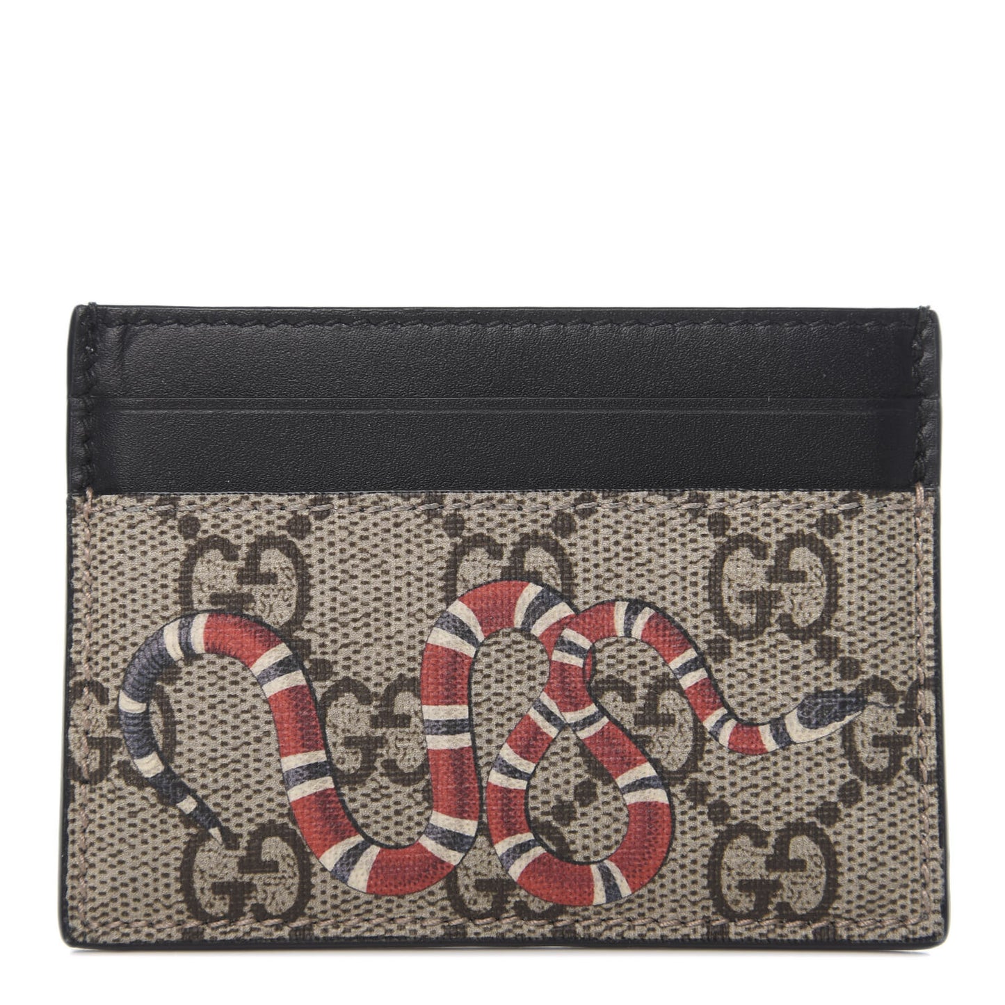 GG Supreme Monogram Kingsnake Card Holder Beige Black