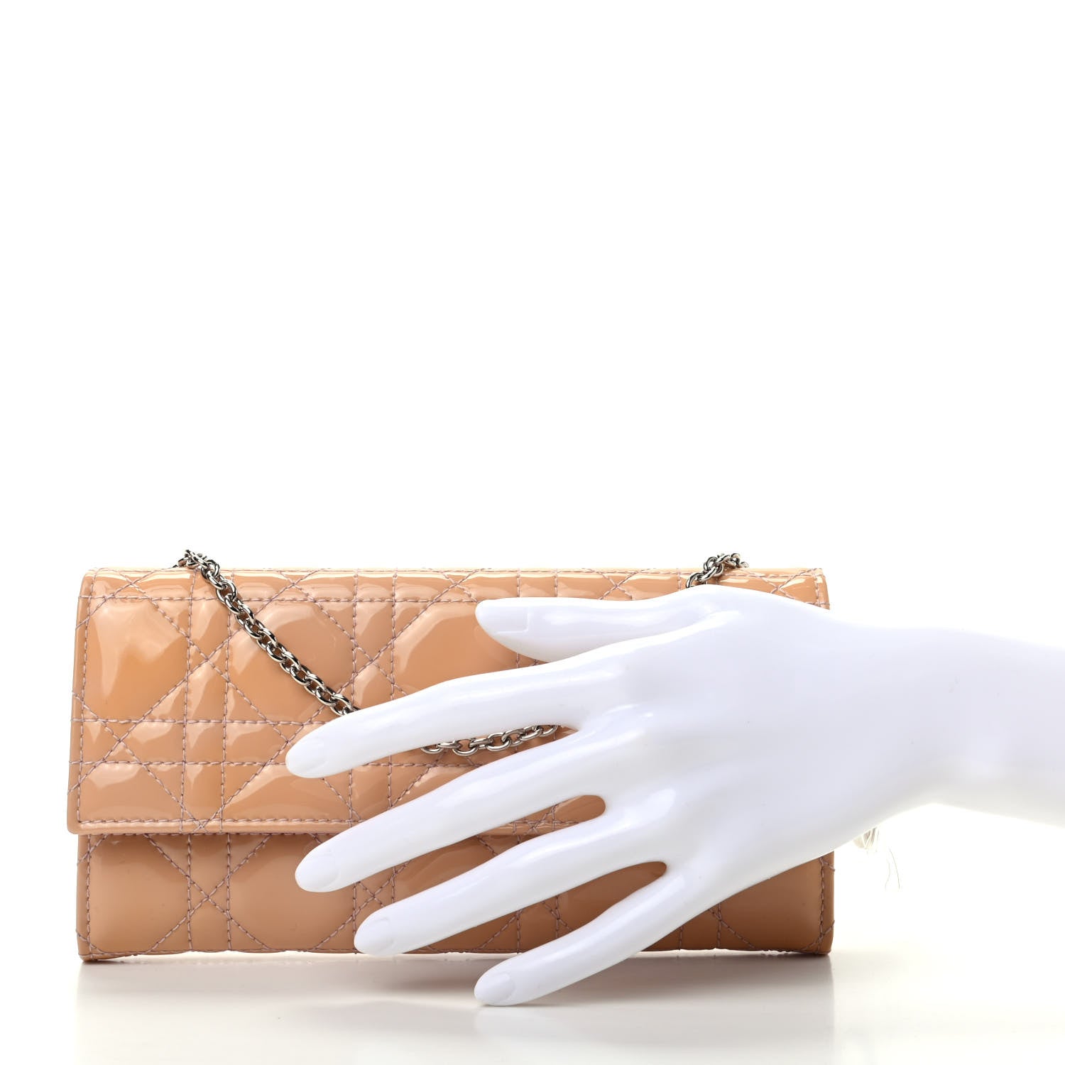 Christian Dior Patent Cannage Rendezvous Chain Wallet Pale Pink 2 of 14