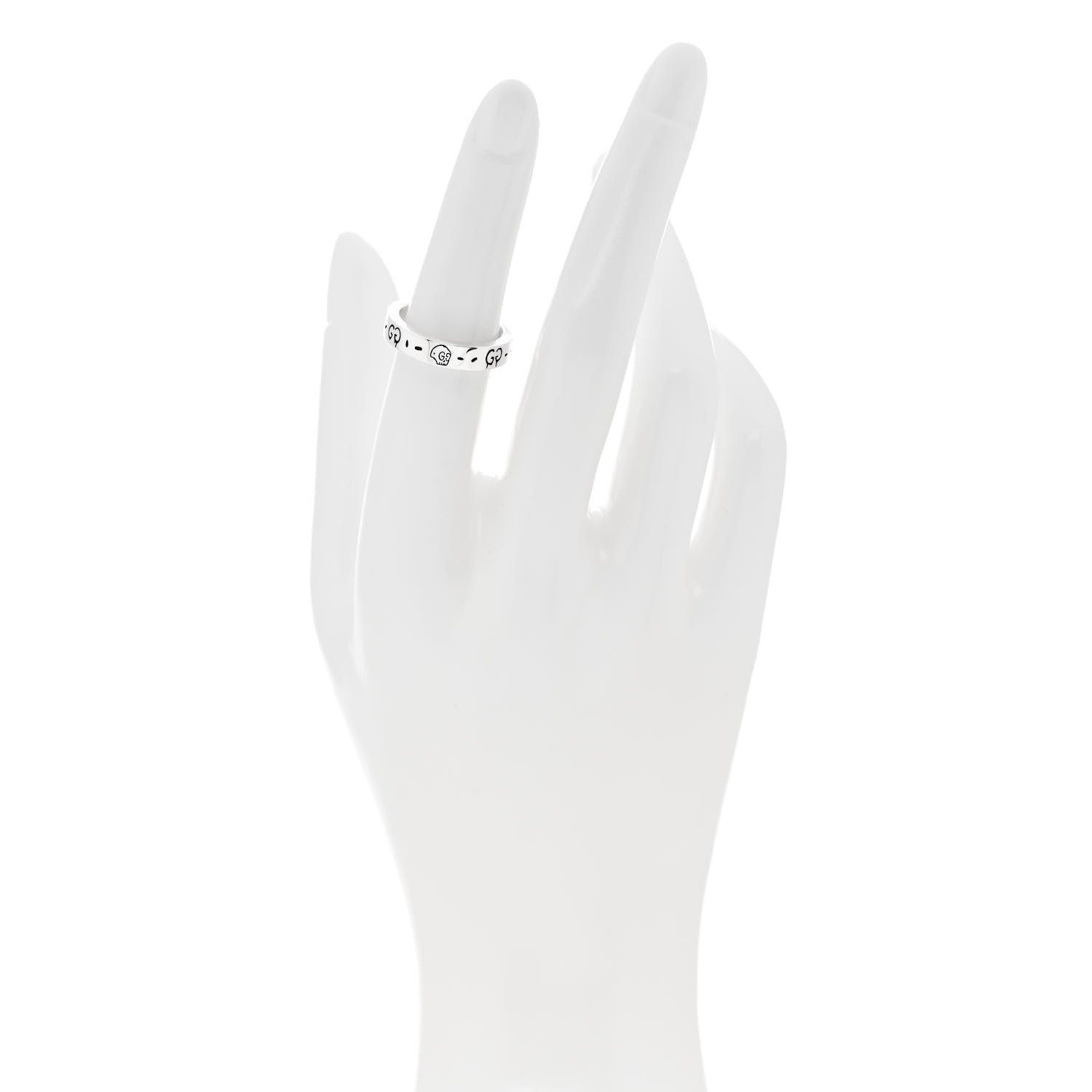 Gucci Sterling Silver 4mm GucciGhost Hamlet Skull Narrow Ring 50 5.5 2 of 6