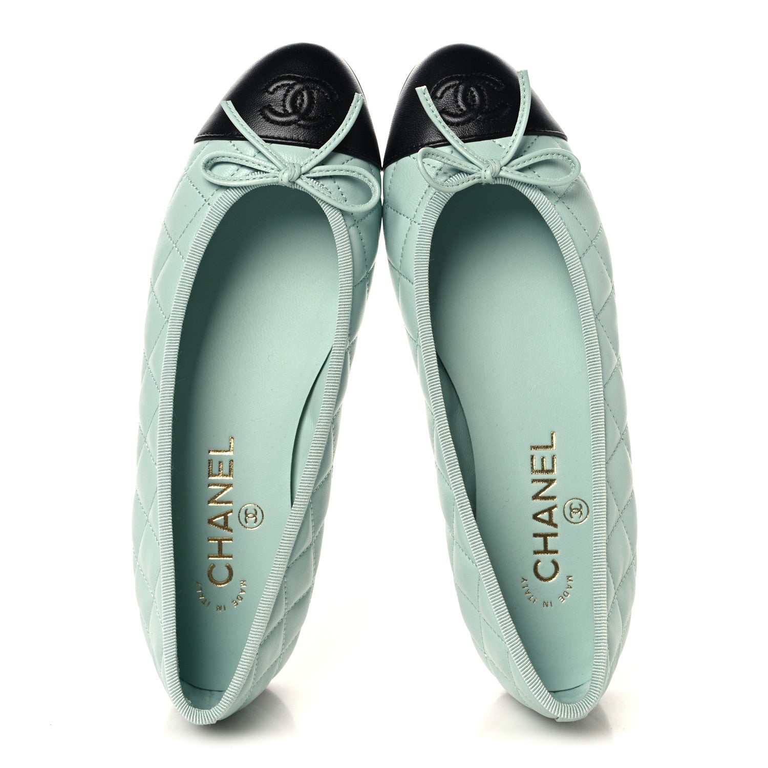 Chanel Lambskin Quilted CC Cap Toe Ballerina Flats 37 Light Blue Black 2 of 9