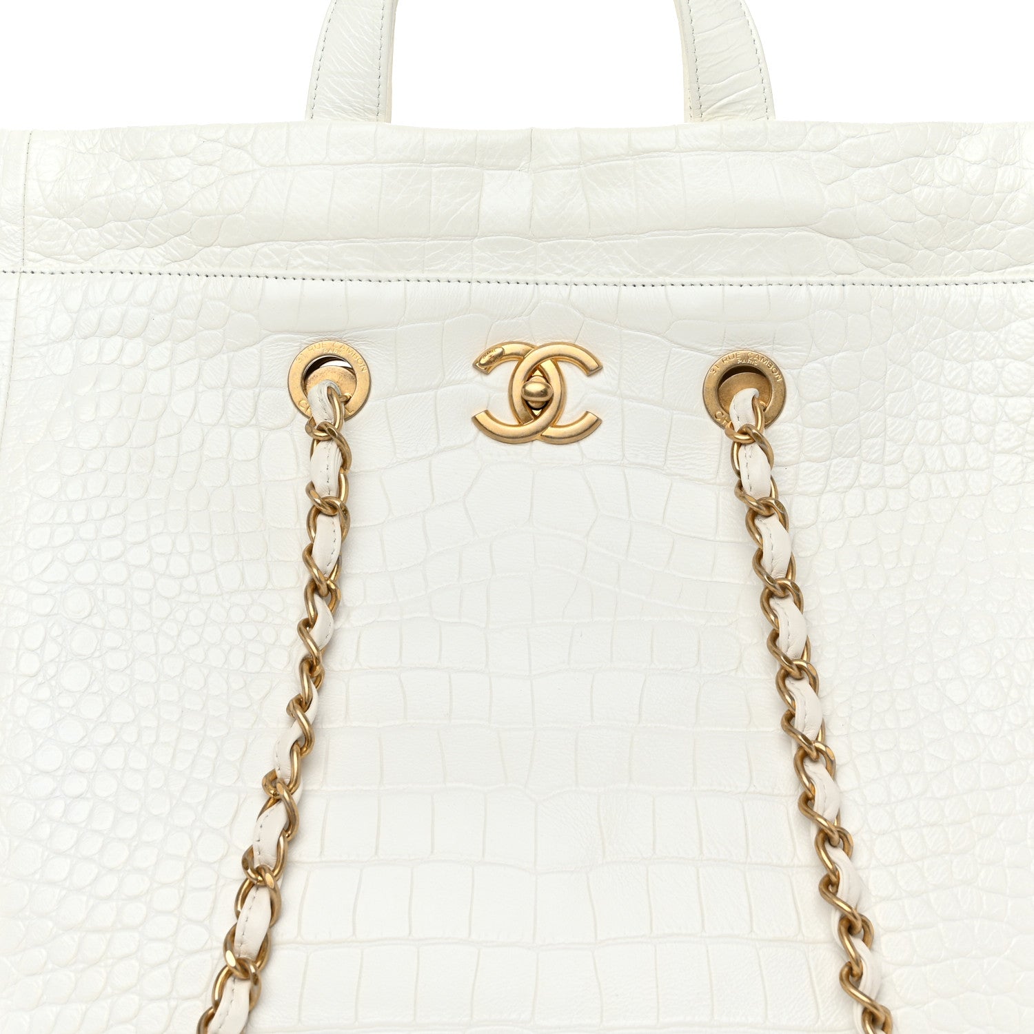 Chanel Calfskin Crocodile Embossed Large Cocodile Shopping Tote White 8 of 10