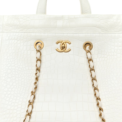 Chanel Calfskin Crocodile Embossed Large Cocodile Shopping Tote White 8 of 10
