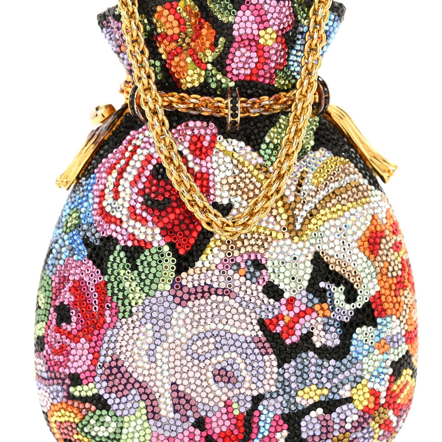Judith Leiber Swarovski Crystal Floral Minaudiere Clutch Gold Multicolor 8 of 14