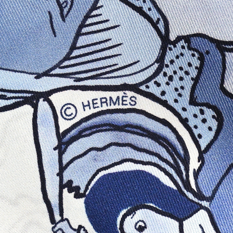 Hermes Silk Metamorphoses Par Hermes Paris Scarf 90 Blanc Bleu Ciel 4 of 4