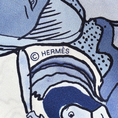 Hermes Silk Metamorphoses Par Hermes Paris Scarf 90 Blanc Bleu Ciel 4 of 4