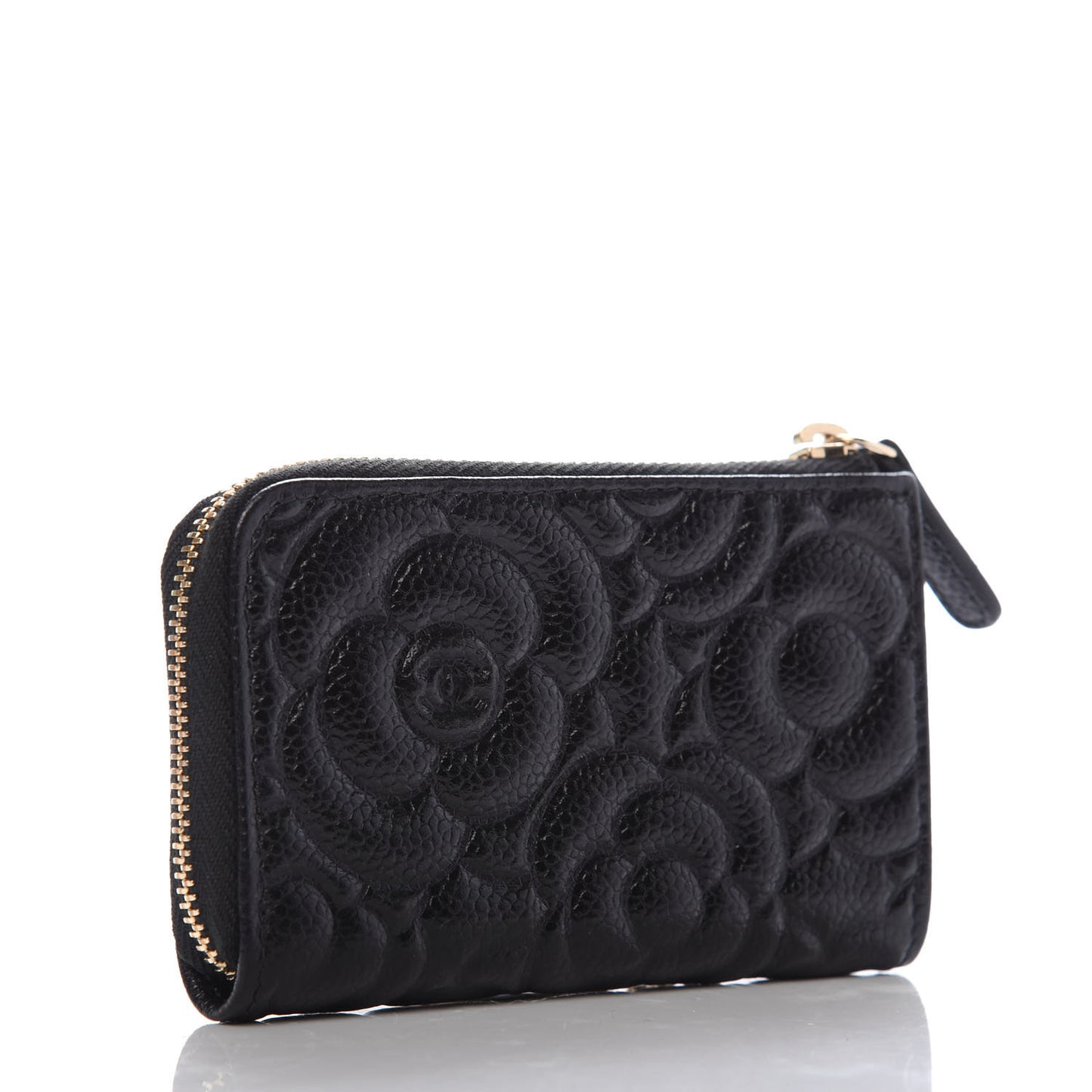 Caviar Camellia Embossed Key Holder Case Black