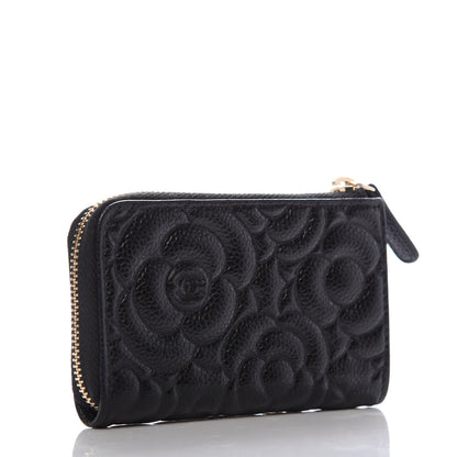 Chanel Caviar Camellia Embossed Key Holder Case Black 3 of 10