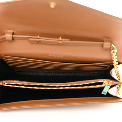 Saint Laurent Grain De Poudre Matelasse Chevron Monogram Chain Wallet Dark Natural 5 of 13