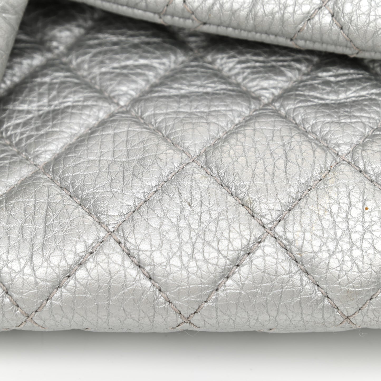 Metallic Calfskin Quilted XXL Travel Flap Bag Silver