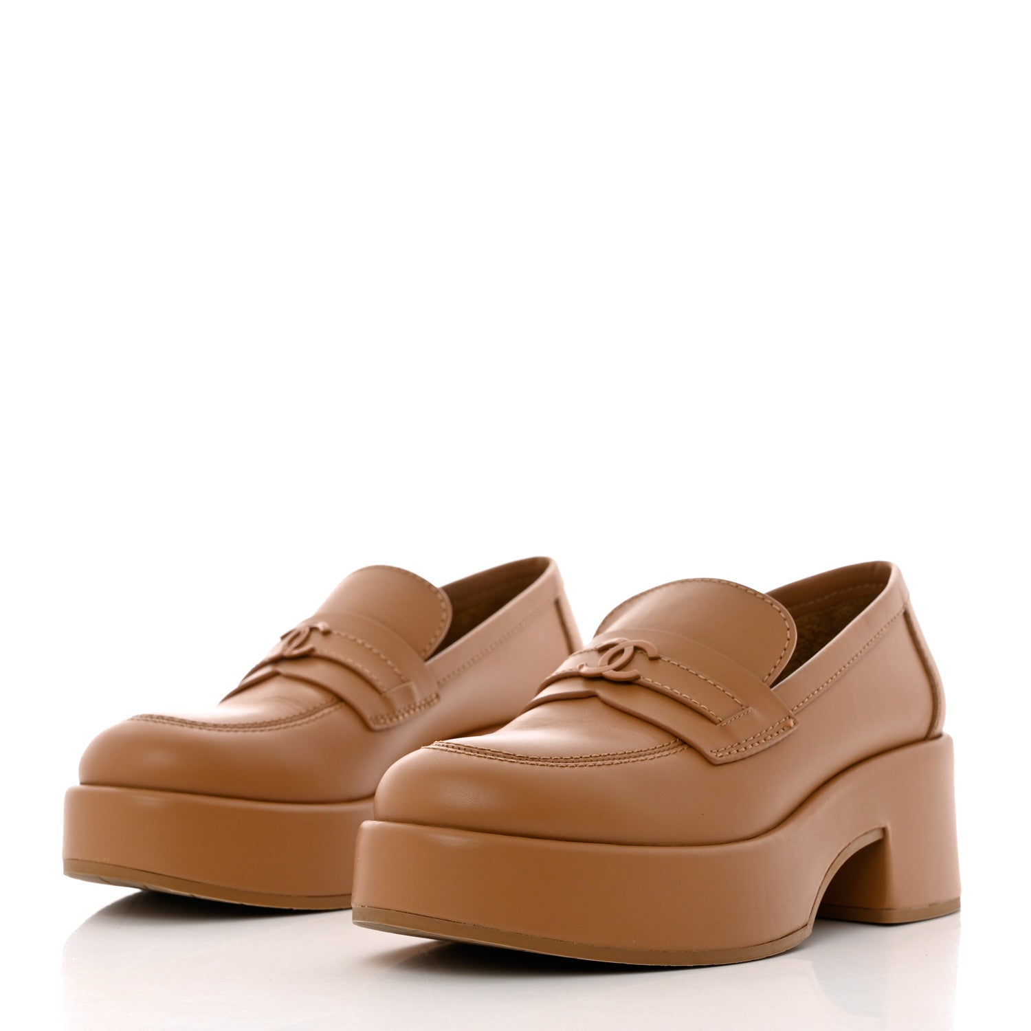 Chanel Calfskin CC Platform Loafers 37.5 Beige 3 of 9