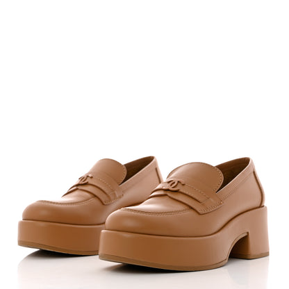 Chanel Calfskin CC Platform Loafers 37.5 Beige 3 of 9