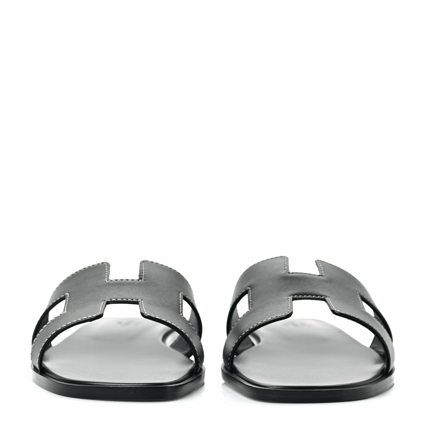 Hermes Box Calfskin Oran Sandals 38.5 Black 2 of 8