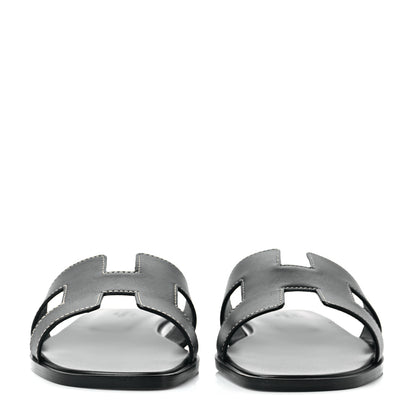 Hermes Box Calfskin Oran Sandals 38.5 Black 2 of 8