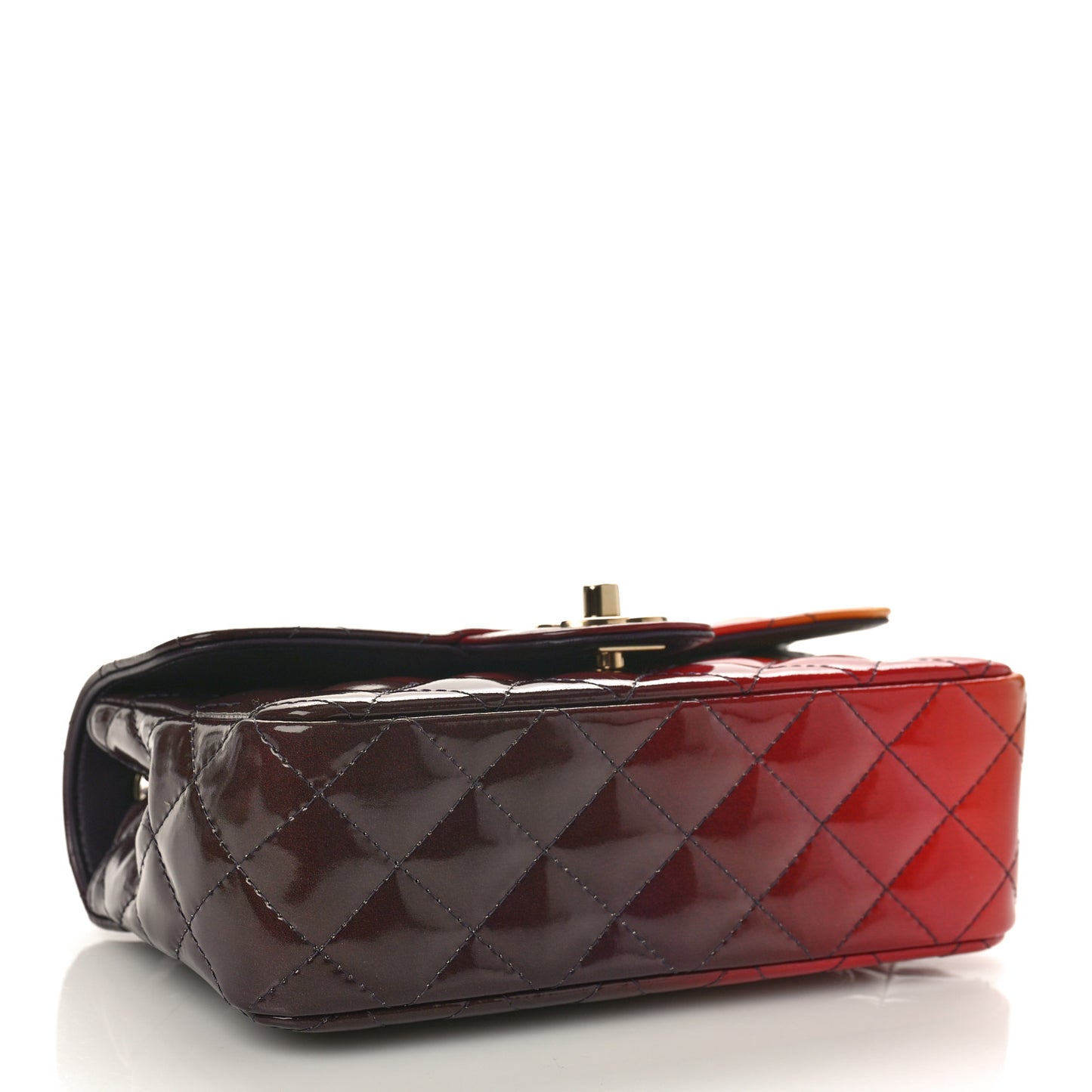 Shaded Patent Calfskin Quilted Mini Rectangular Flap Red Yellow Dark Purple