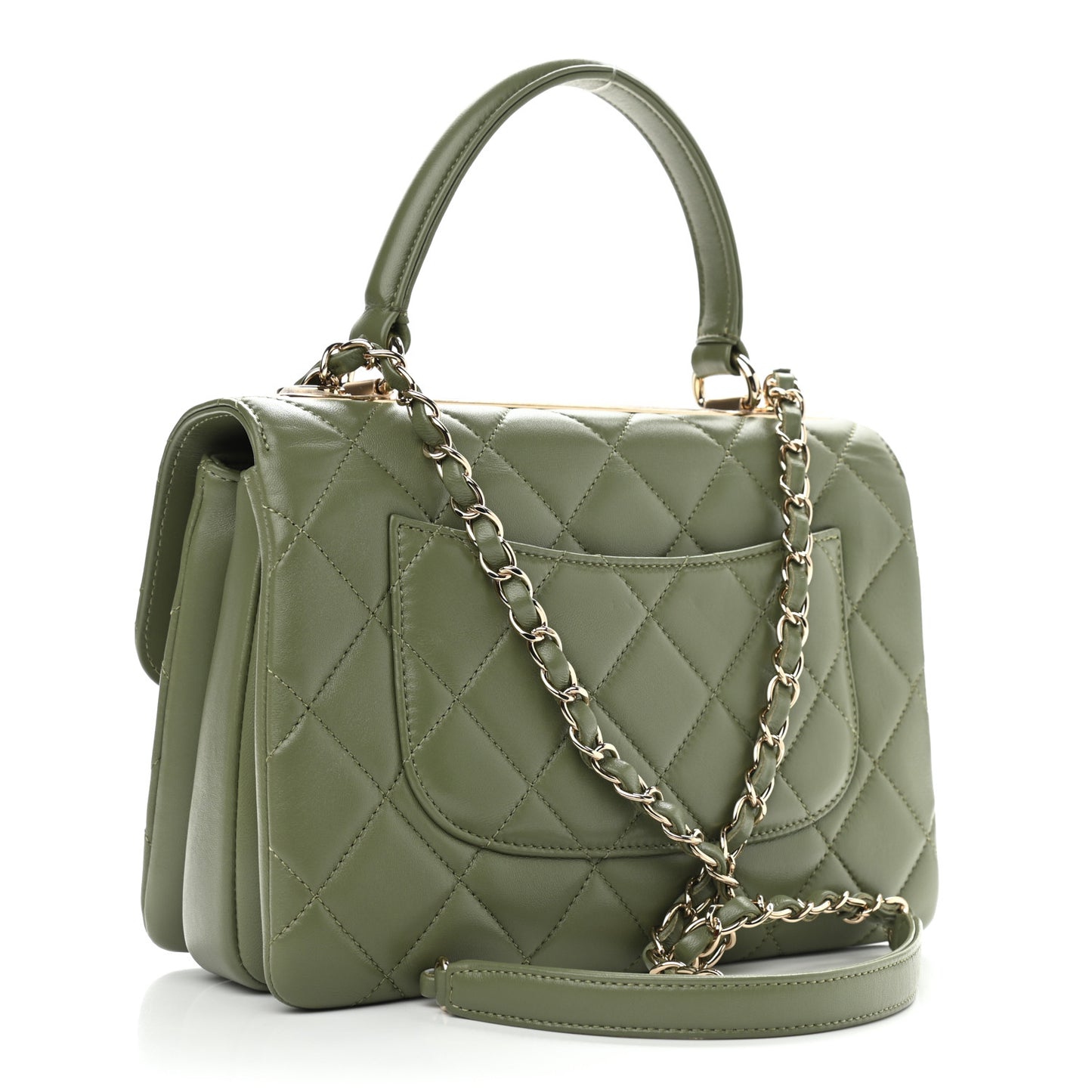 Lambskin Quilted Small Trendy CC Flap Dual Handle Bag Green