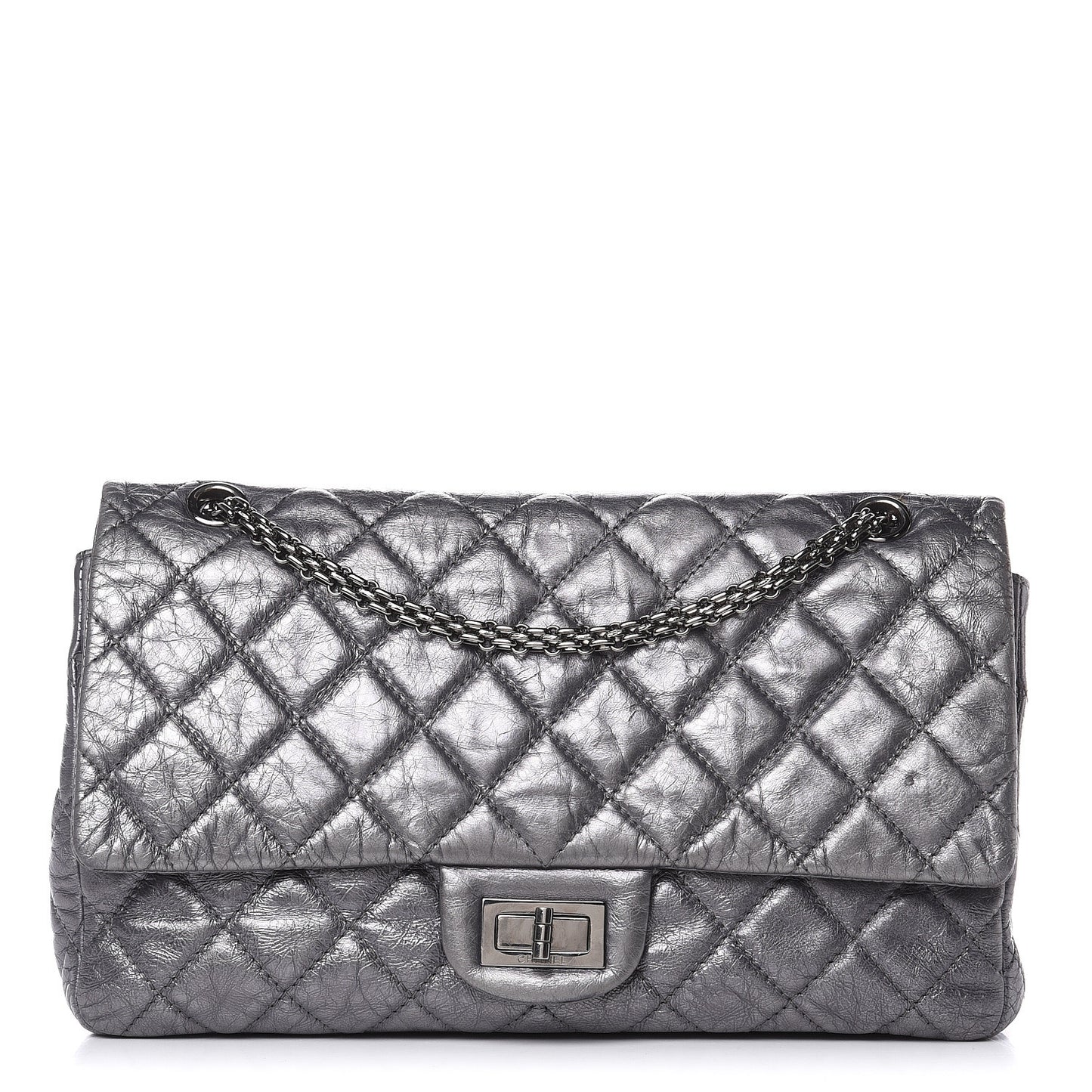 Metallic Aged Calfskin Quilted 2.55 Reissue 227 Flap Dark Silver