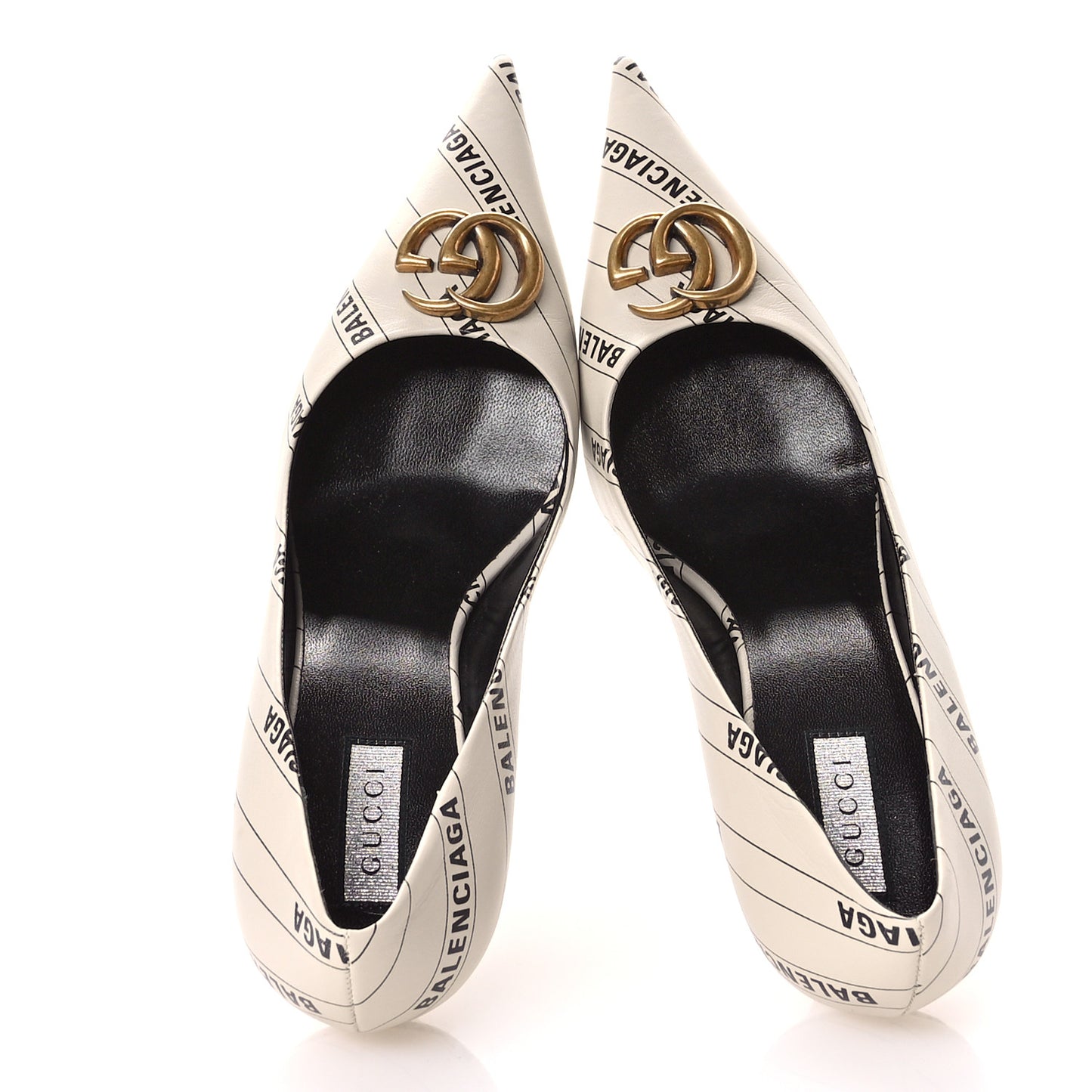 GUCCI X BALENCIAGA Nappa Charlotte Allover Logo Pumps 37 Mystic White Black