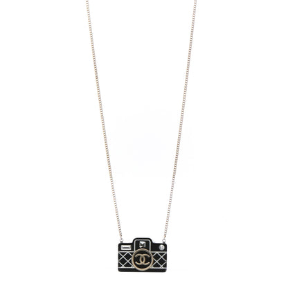 Chanel Resin Camera CC Necklace Black Gold 1 of 7