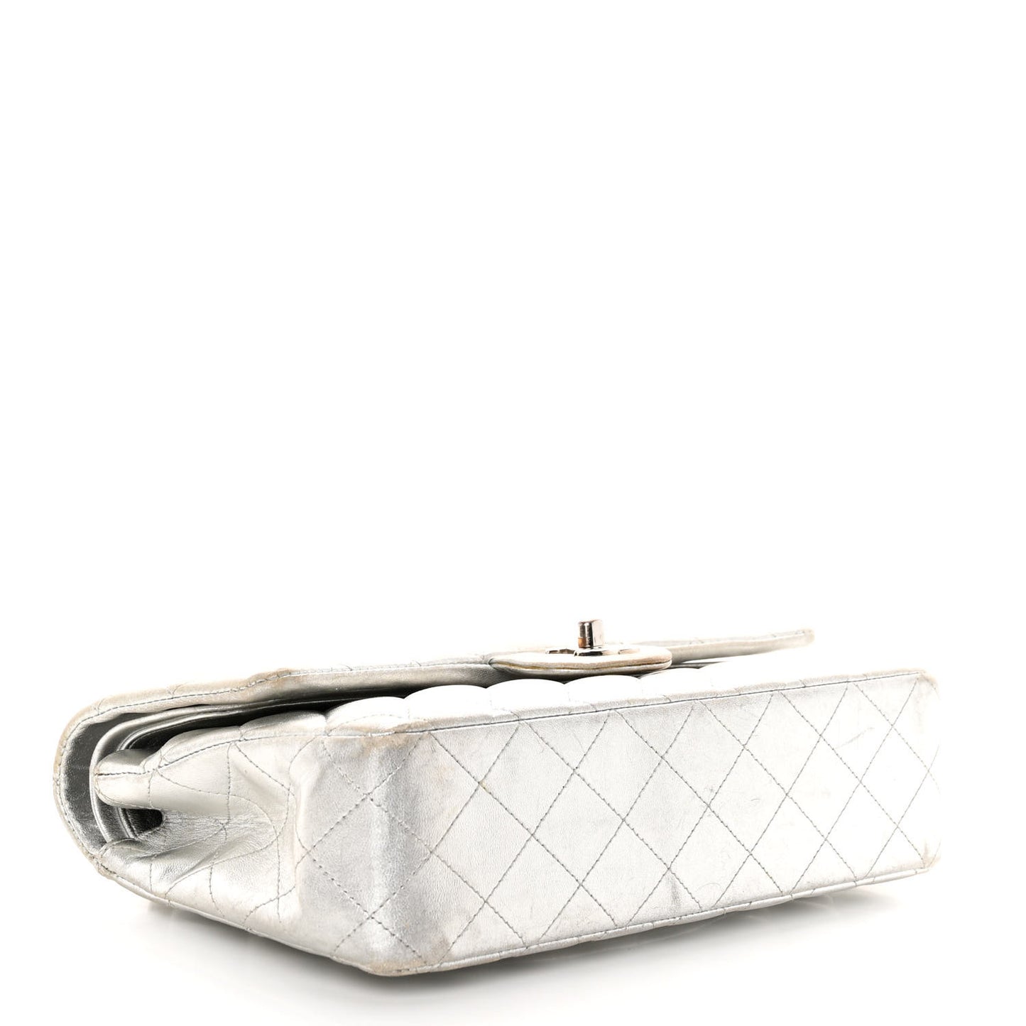 Metallic Lambskin Quilted Medium Double Flap Silver