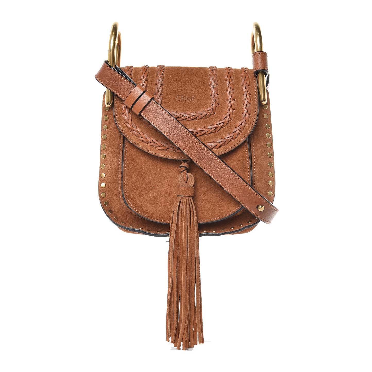 Suede Calfskin Braided SMini Hudson Shoulder Bag Caramel