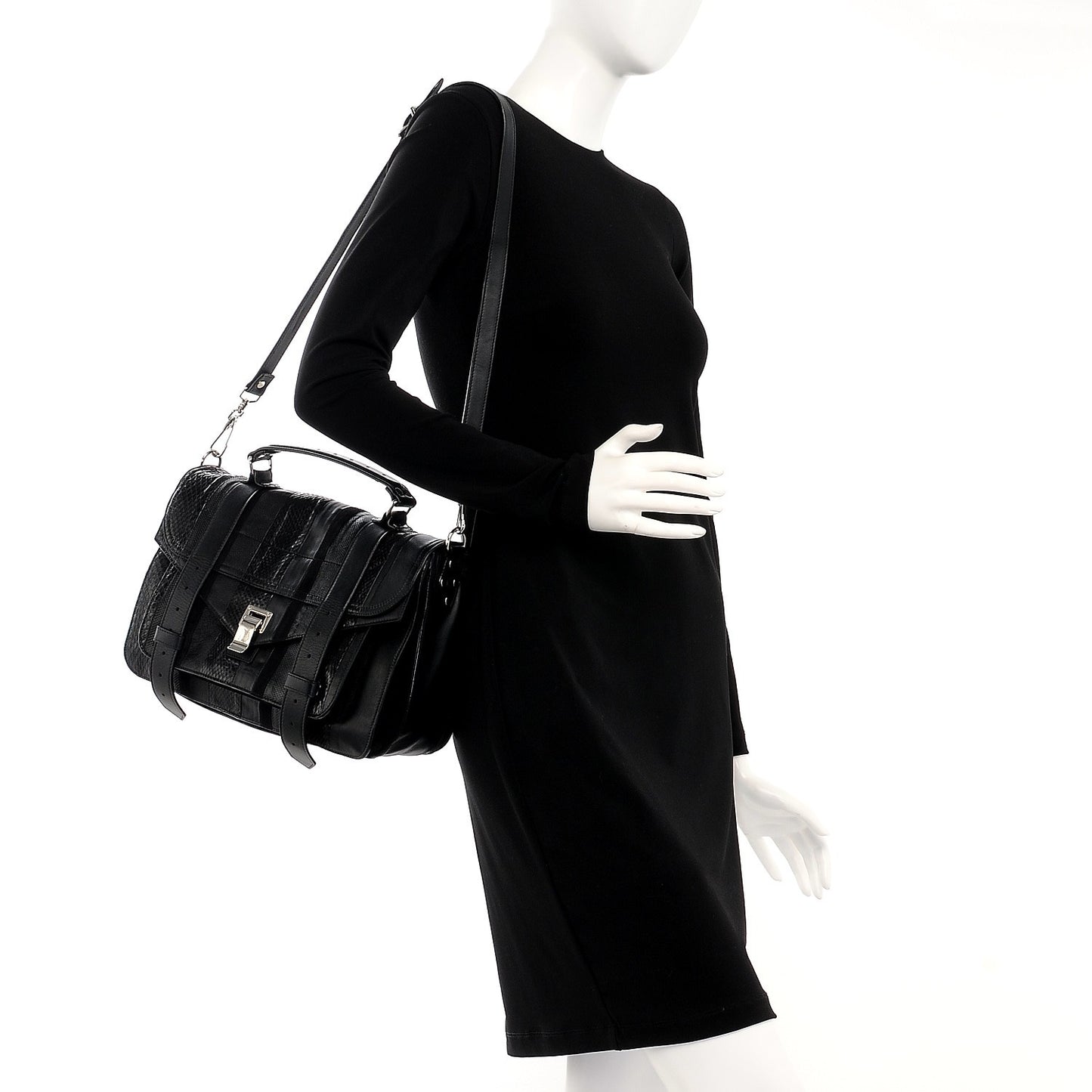 Lambskin Lizard Snakeskin Suede Medium PS1 Exotic Stripe Mix Satchel Black