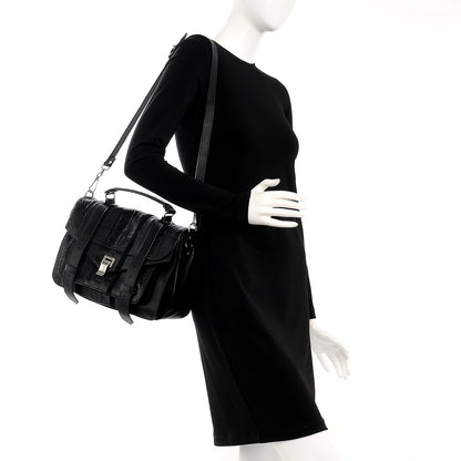 Proenza Schouler Lambskin Lizard Snakeskin Suede Medium PS1 Exotic Stripe Mix Satchel Black 2 of 7