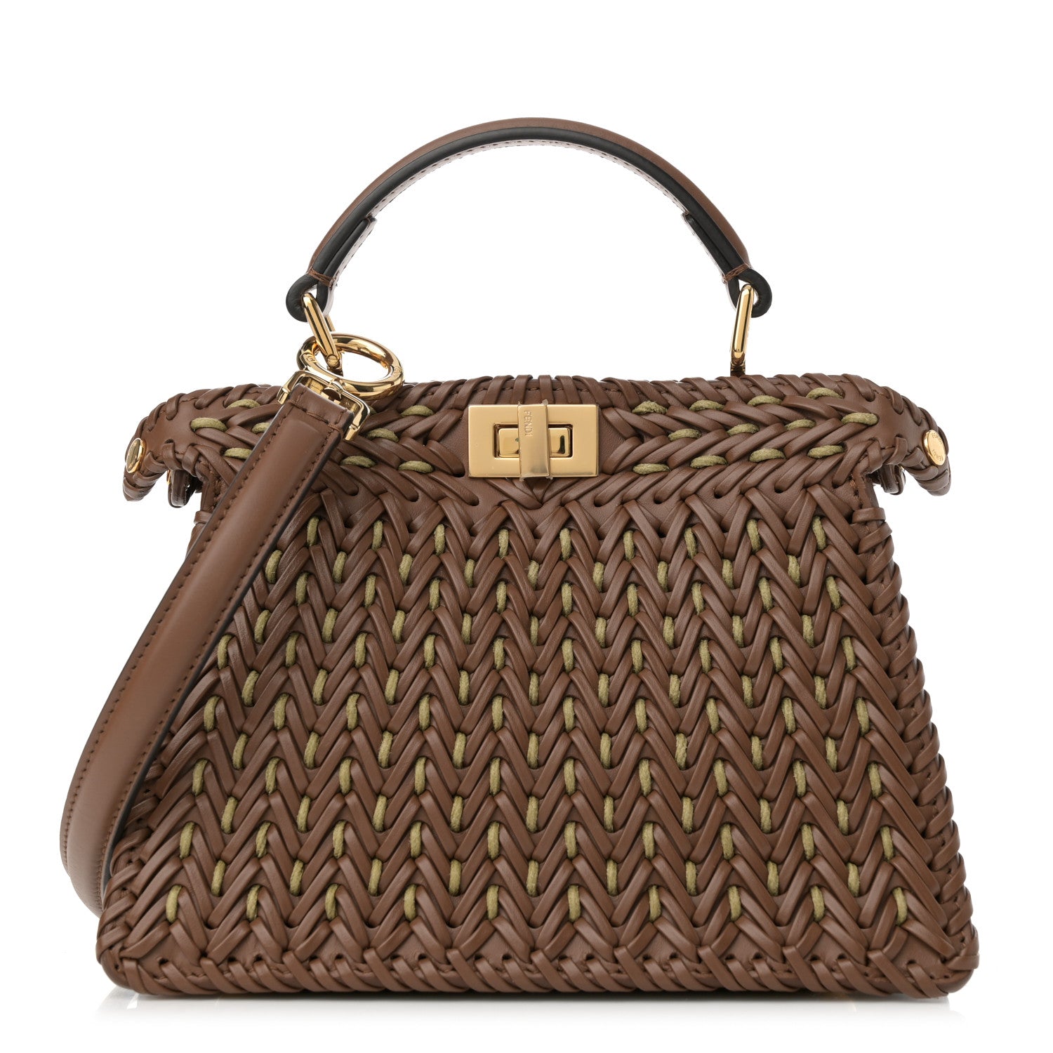 Fendi Vitello King Shiny Nappa Intreccio Petite Peekaboo I SEE U Satchel Gianduia 1 of 11