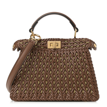 Fendi Vitello King Shiny Nappa Intreccio Petite Peekaboo I SEE U Satchel Gianduia 1 of 11