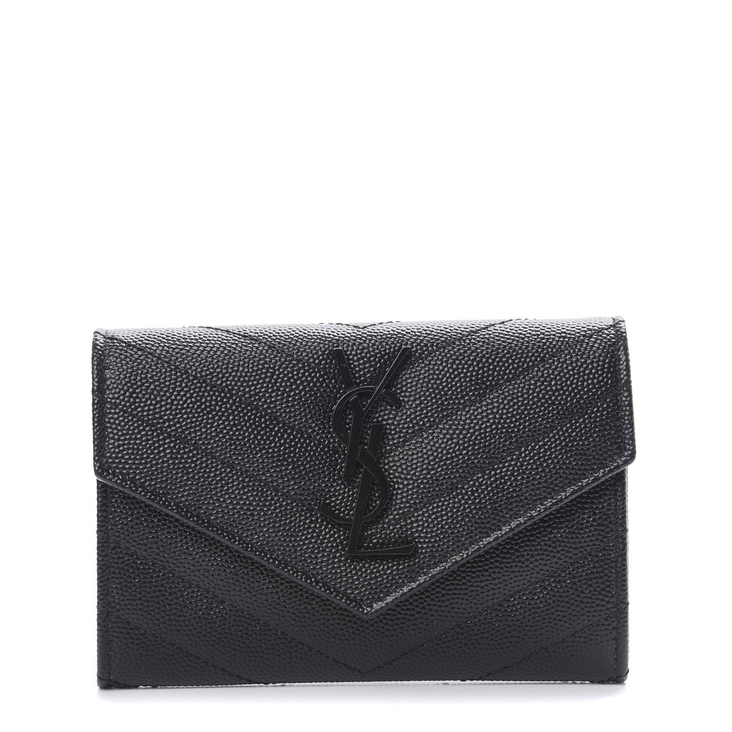 Grain De Poudre Matelasse Chevron Small Monogram Envelope Wallet Black