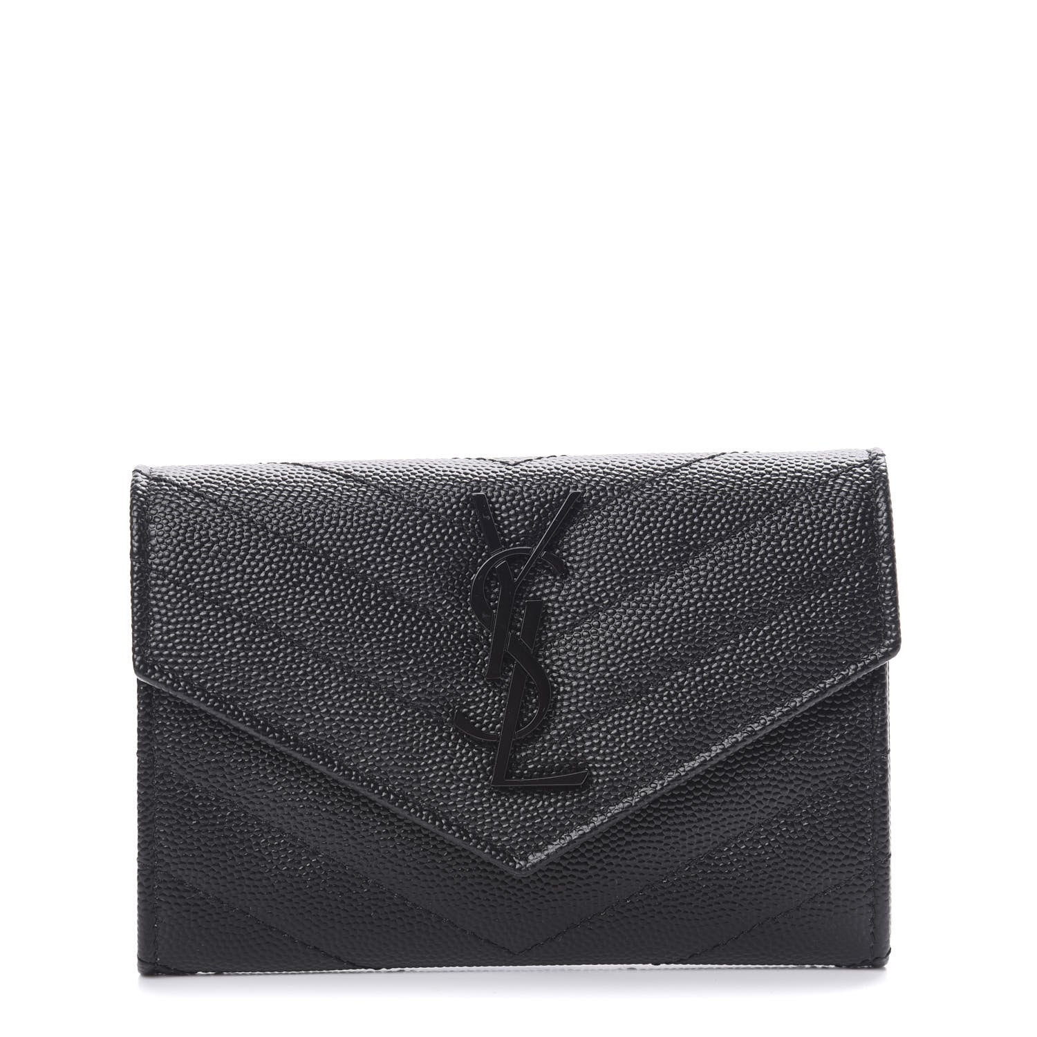 Saint Laurent Grain De Poudre Matelasse Chevron Small Monogram Envelope Wallet Black 1 of 8