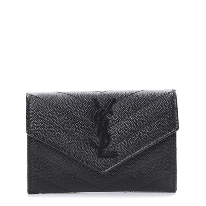 Saint Laurent Grain De Poudre Matelasse Chevron Small Monogram Envelope Wallet Black 1 of 8