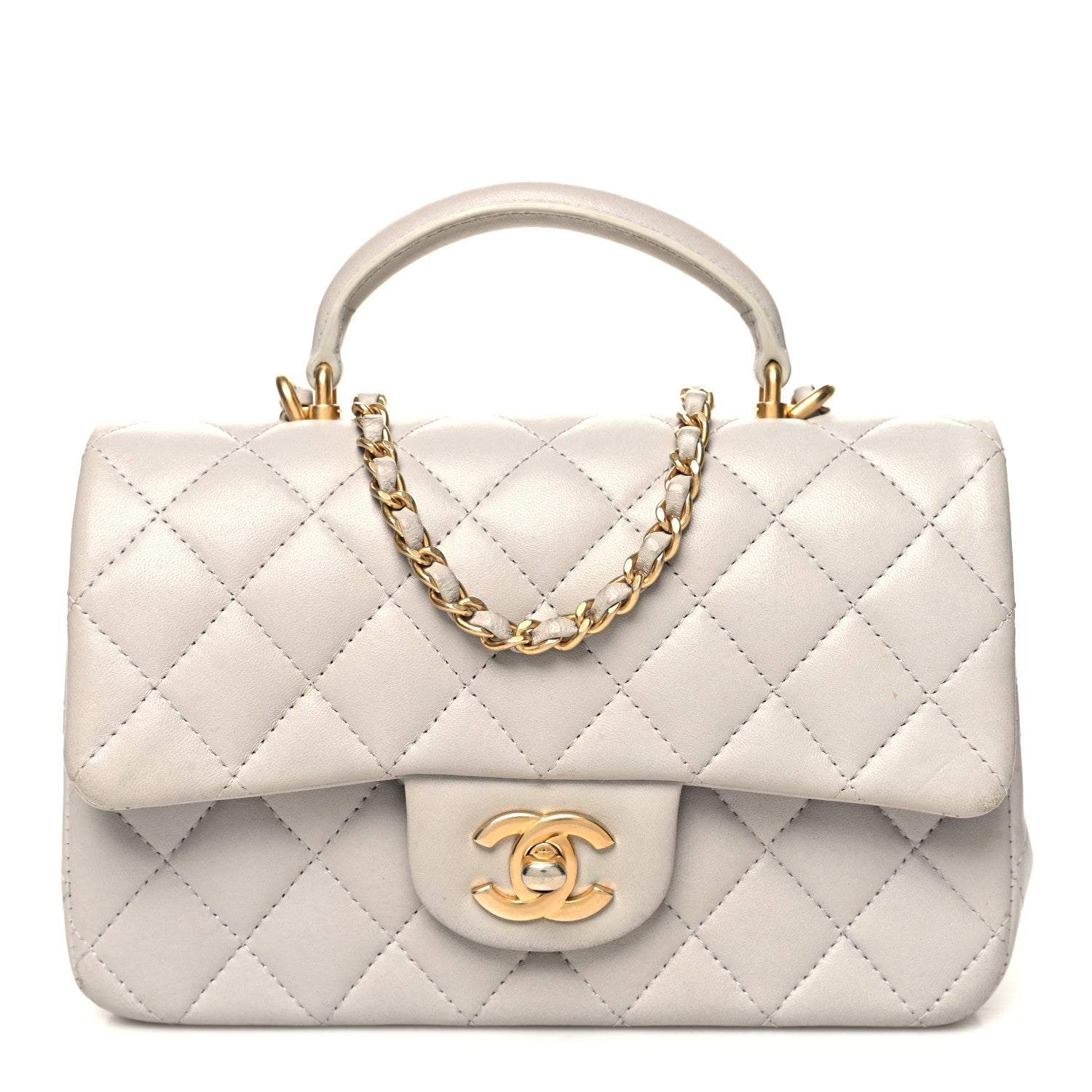 Chanel Lambskin Quilted Mini Top Handle Rectangular Flap Grey 1 of 16