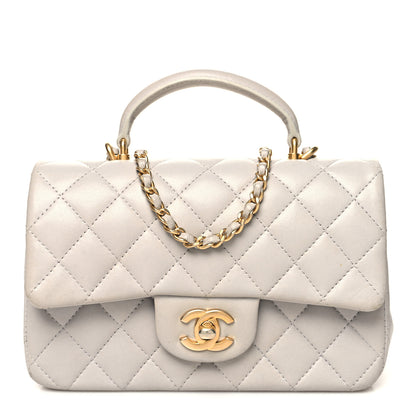 Chanel Lambskin Quilted Mini Top Handle Rectangular Flap Grey 1 of 16