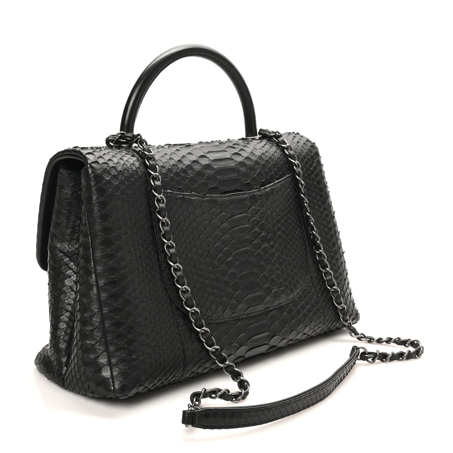 Snakeskin Small Coco Handle Flap Black