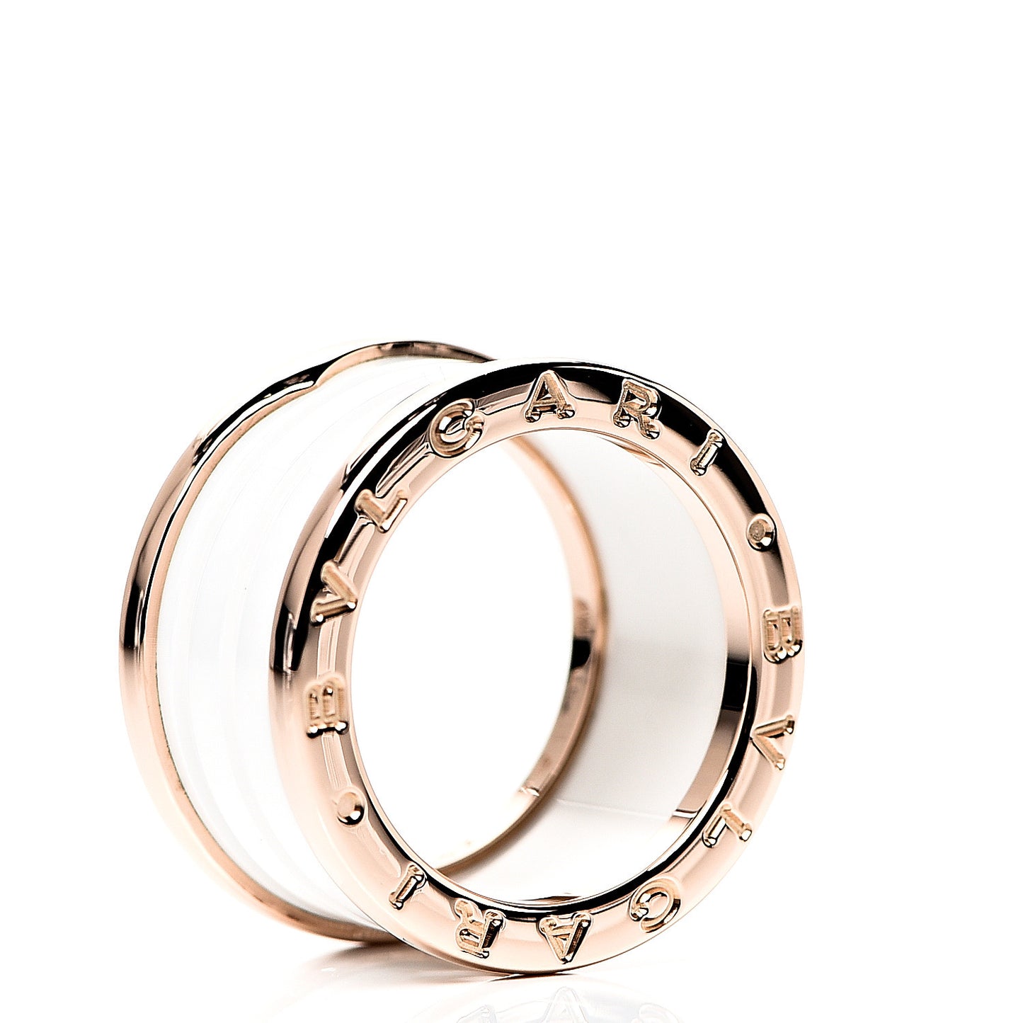 18K Rose Gold White Ceramic B.Zero1 Four-Band Ring 52 6