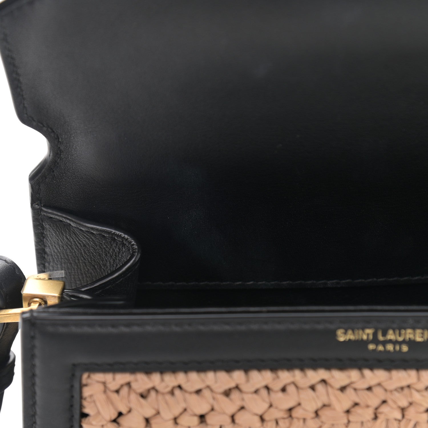 Saint Laurent Raffia Calfskin Mini Classic Monogram Cassandra Top Handle Black Natural 10 of 11