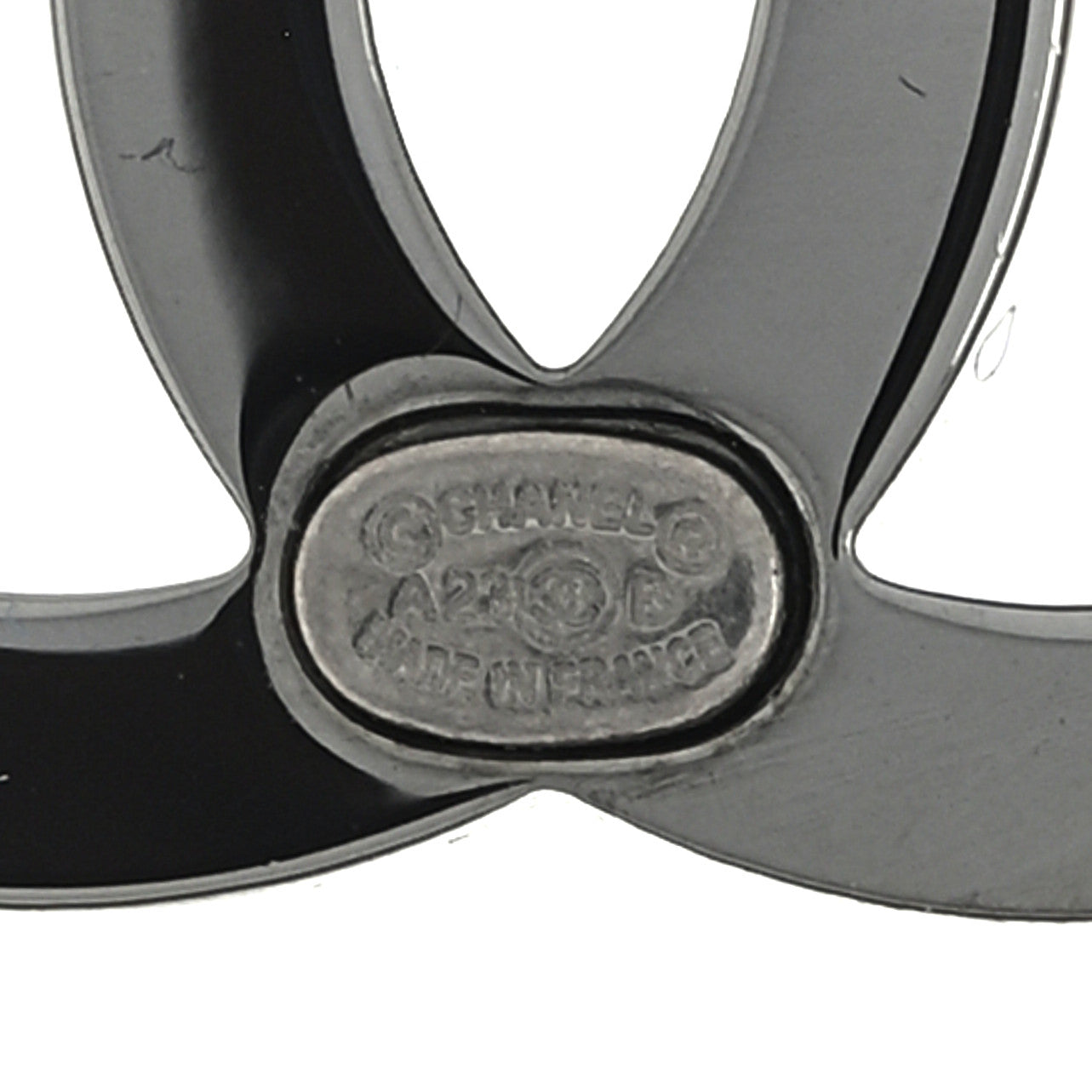 Chanel Metal Square Cutout CC Hoop Earrings Ruthenium 4 of 4