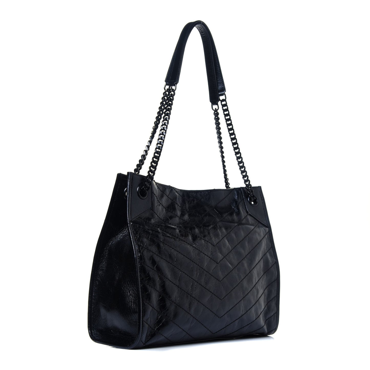 Crinkled Calfskin Matelasse Monogram Medium Niki Shopper Tote Black
