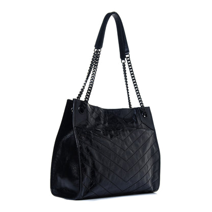 Saint Laurent Crinkled Calfskin Matelasse Monogram Medium Niki Shopper Tote Black 4 of 22