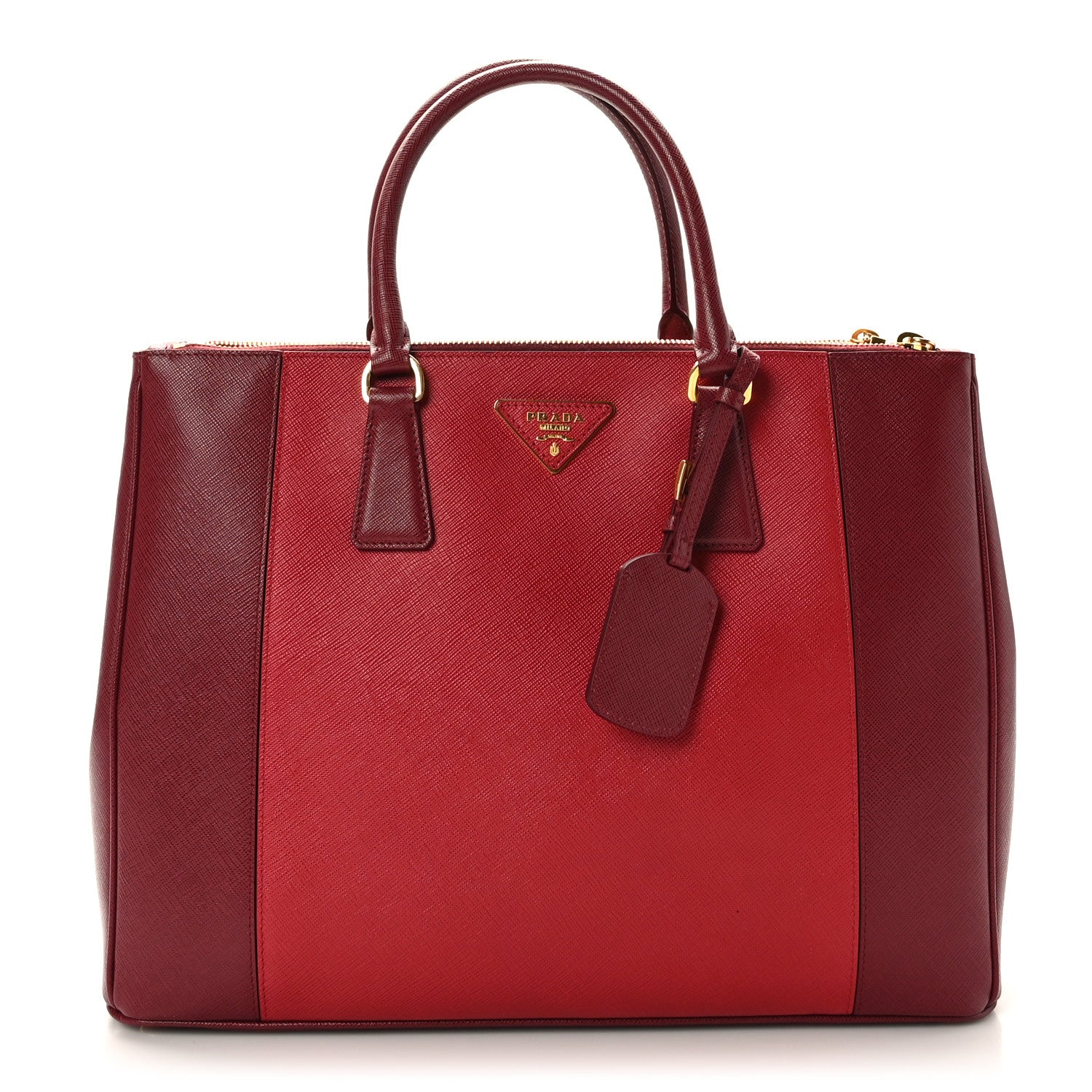 Prada Saffiano Lux Bi-Color Large Galleria Double Zip Tote Cerise Fuoco 1 of 8